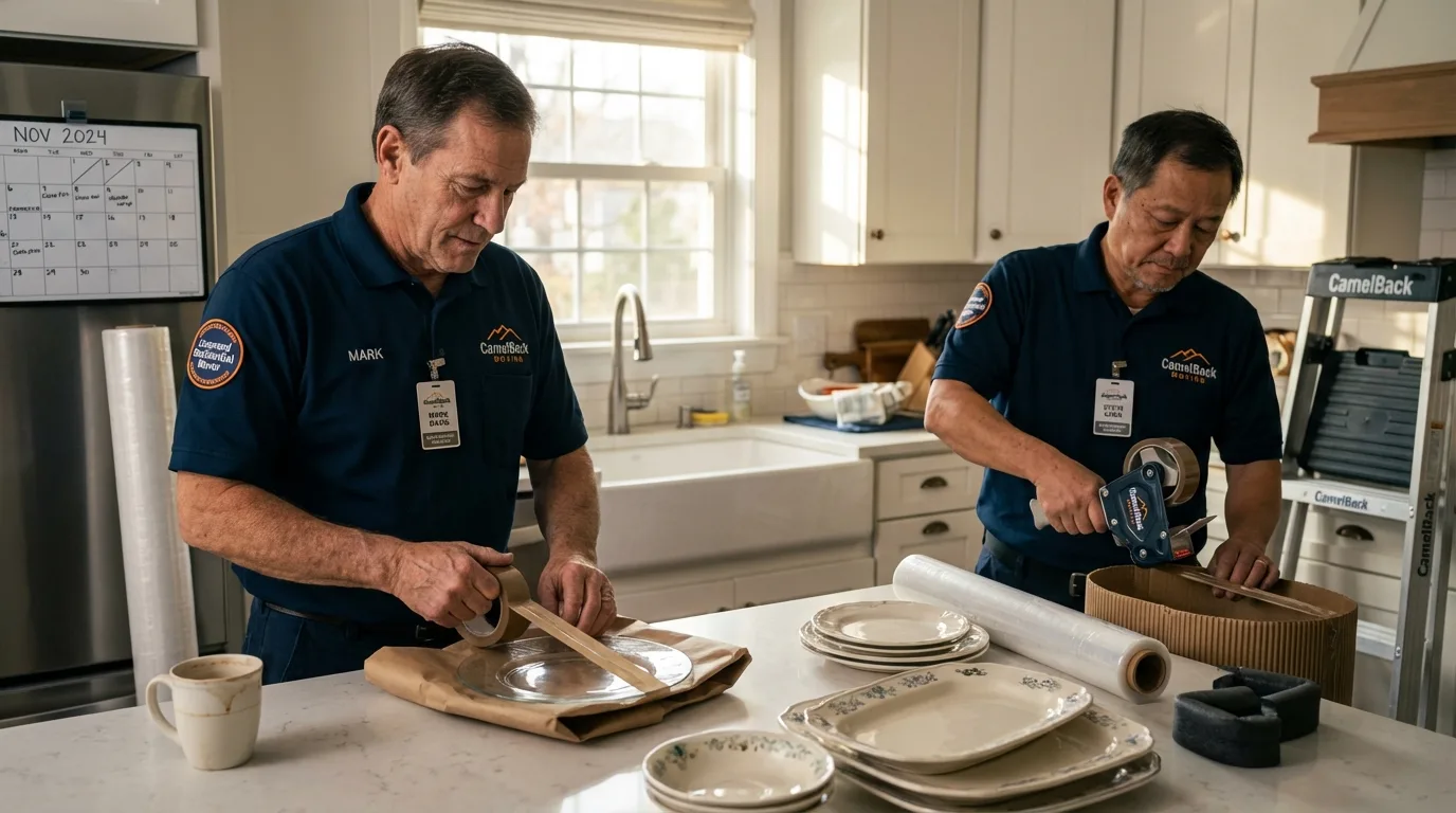 Professional crew packing kitchen dishware in Beech Grove, IN